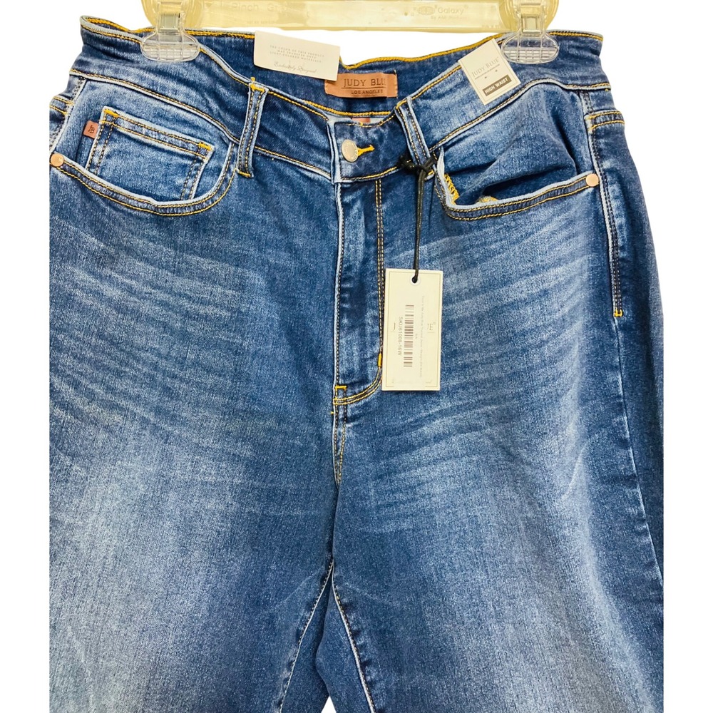 Judy Blue Straight Leg Jeans Womens 16W Blue New High Waist Frayed Hem 81008-16W